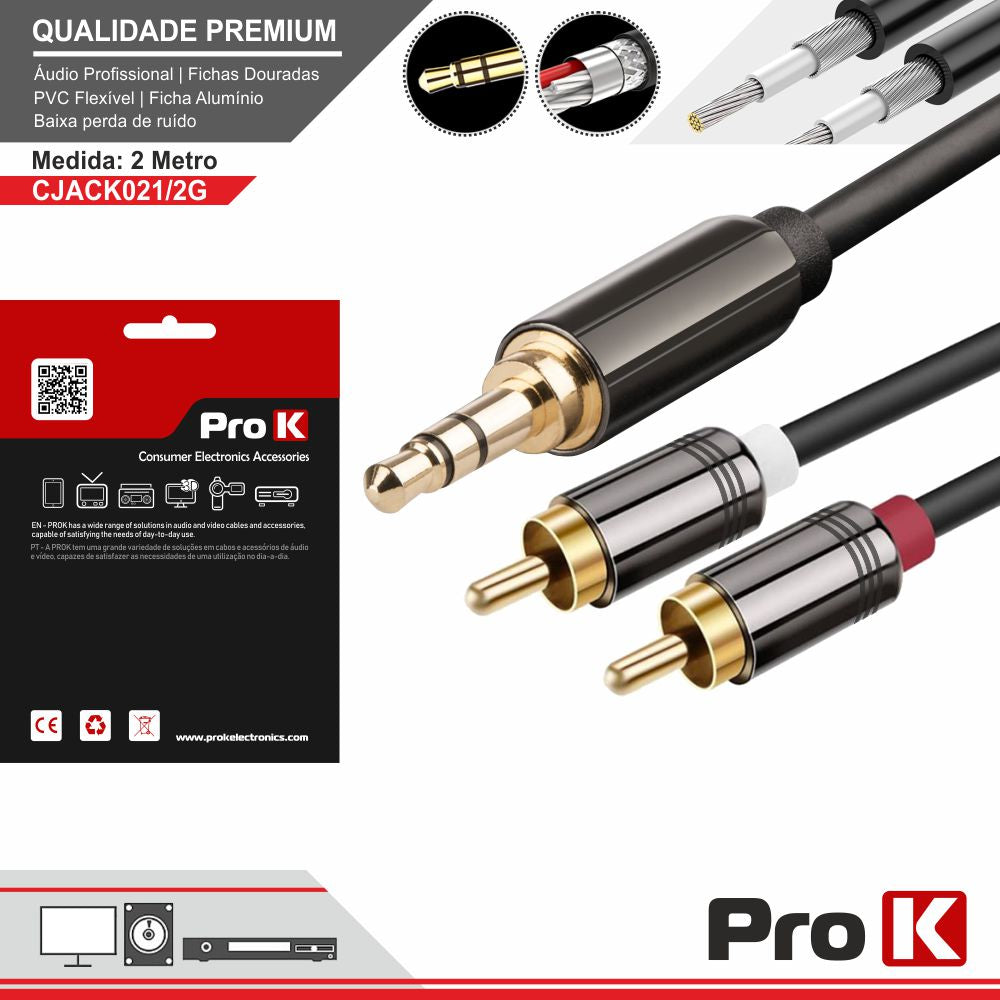 Cabo Jack 3,5Mm Macho St / 2-Rca Macho 2M Prok - Tauu,pt