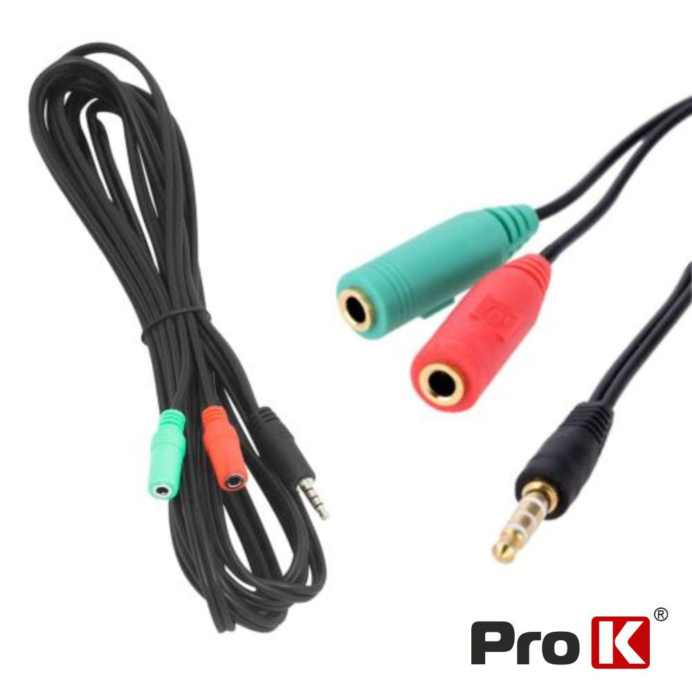 Cabo Jack 3.5Mm Macho 4P / 2 Jack 3.5Mm Fêmea 3.5M Prok - Tauu.pt