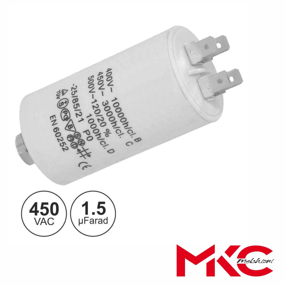 Condensador Arranque 1,5Uf 450V C/ Terminais Faston - Tauu,pt