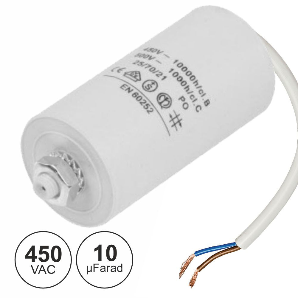 Condensador Arranque 10Uf 450V + Terra C/ Fios - Tauu,pt