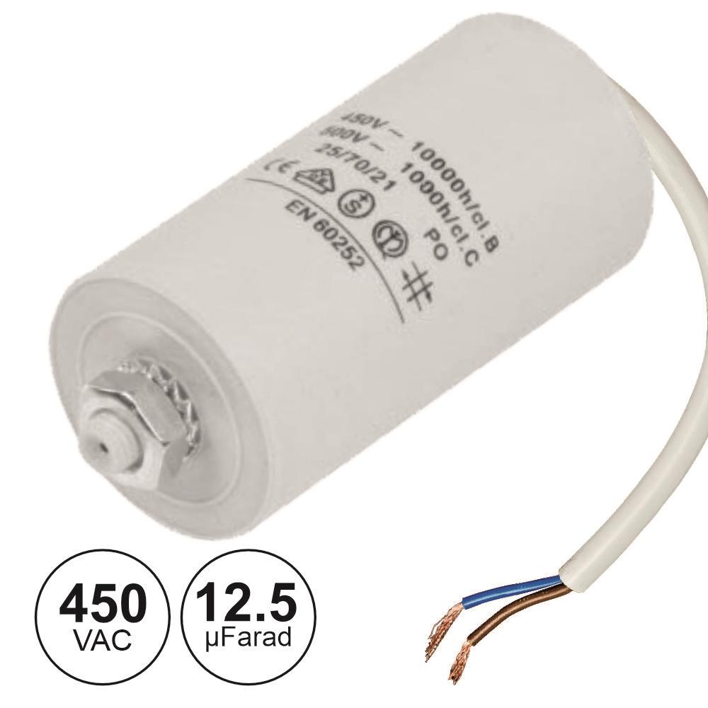 Condensador Arranque 12.5Uf 450V + Terra C/ Fios - Tauu.pt
