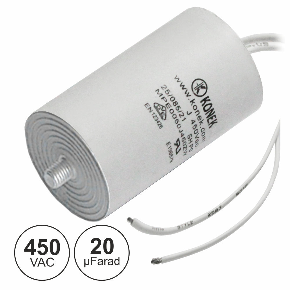 Condensador Arranque 20Uf 450V + Terra C/ Fios - Tauu,pt