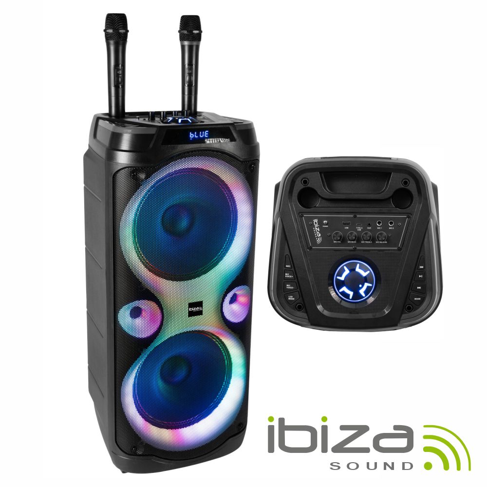 Coluna Amplificada 2X10" 1000W Usb/Aux/Bt Led Tws Ibiza - Tauu.pt