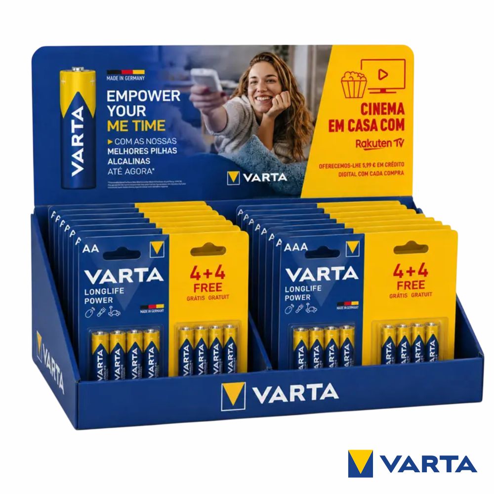 Expositor C/ 23 Blisters De Pilhas Longlife Power 4+4 Varta - Tauu.pt
