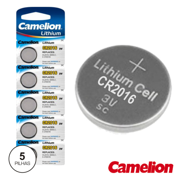 Pilha Lithium Botão Cr2016 3V 75Ma 5X Blister Camelion - Tauu,pt