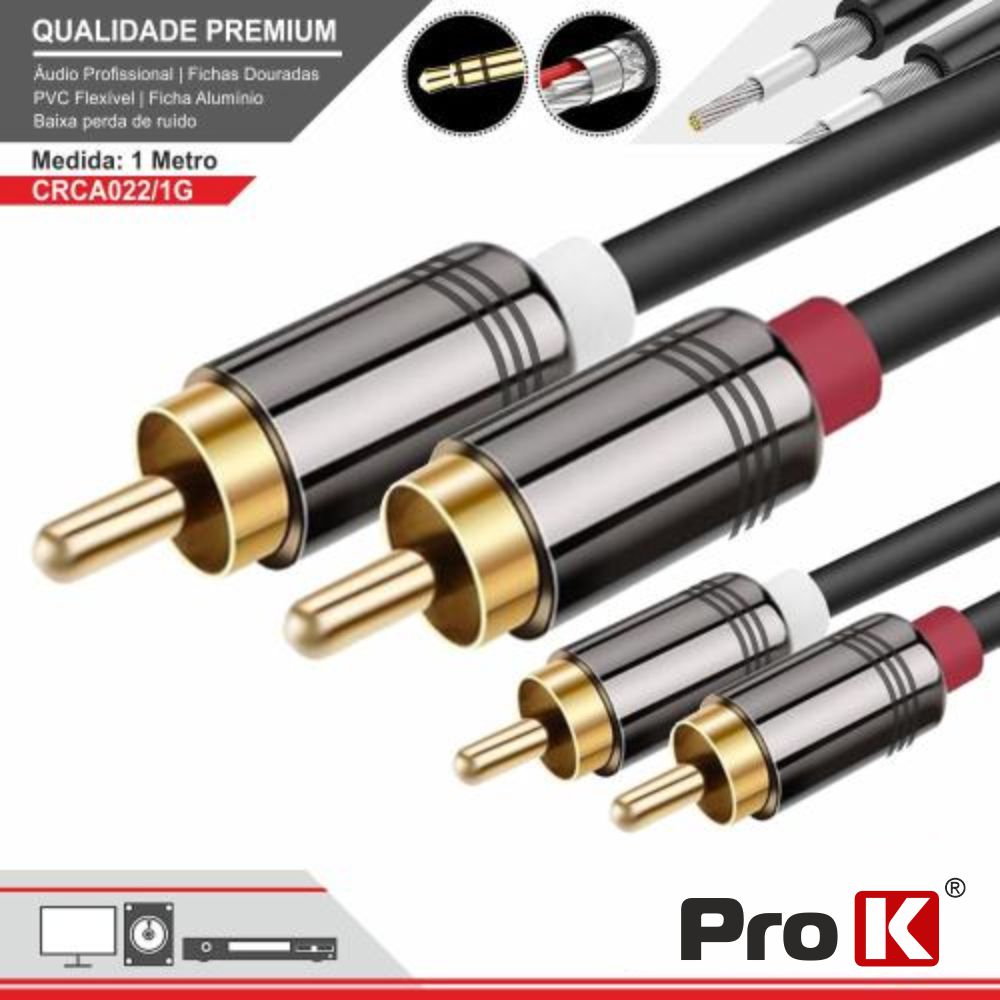 Cabo 2-Rca Macho / 2-Rca Macho Dourado 1M Prok - Tauu.pt