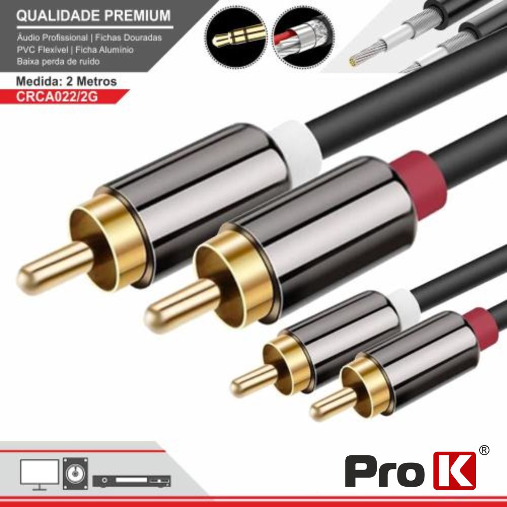 Cabo 2-Rca Macho / 2-Rca Macho Dourado 2M Prok - Tauu,pt