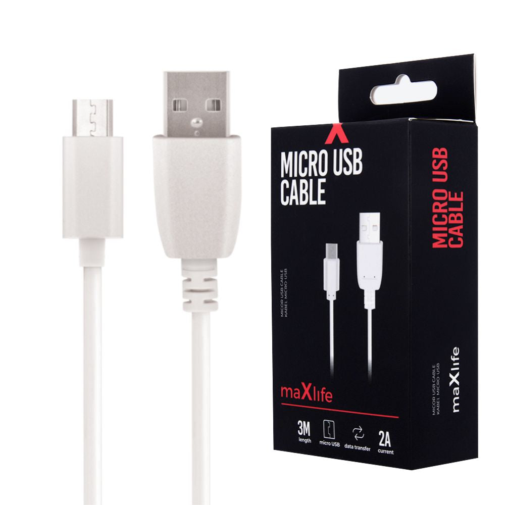 Cabo Usb-A 2.0 2A Macho / Micro Usb-B Branco 3M - Tauu.pt
