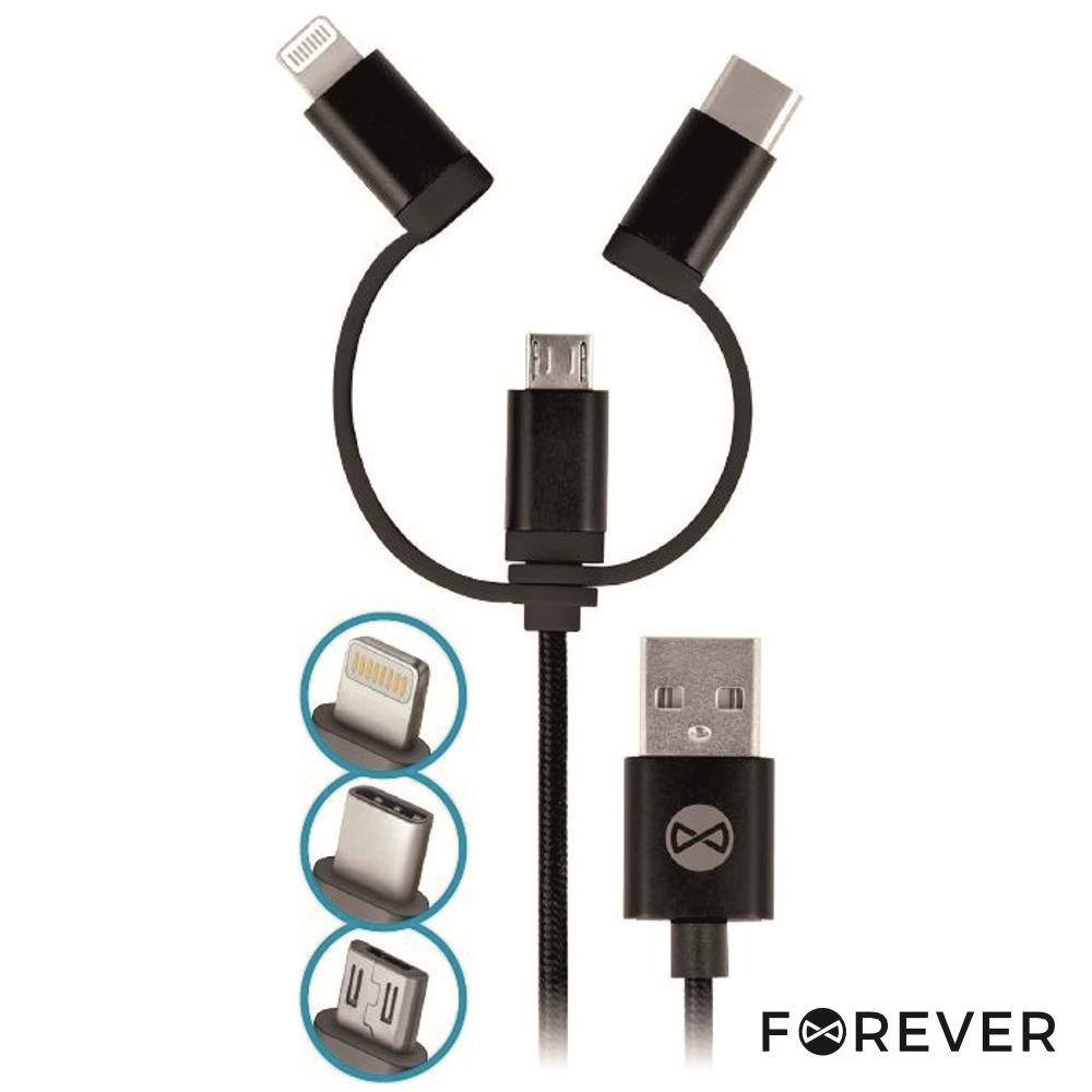 Cabo Usb-A 2,0 Macho / Micro Usb-B Usb-C E Apple 8P 1M Preto - Tauu,pt