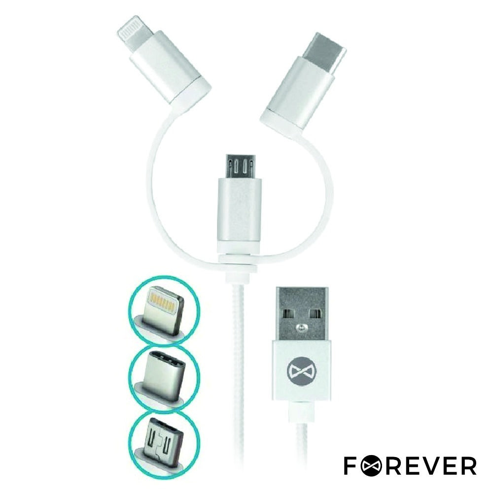 Cabo Usb-A 2.0 Macho / Micro Usb-B Usb-C E Apple 8P 1M Preto - Tauu.pt