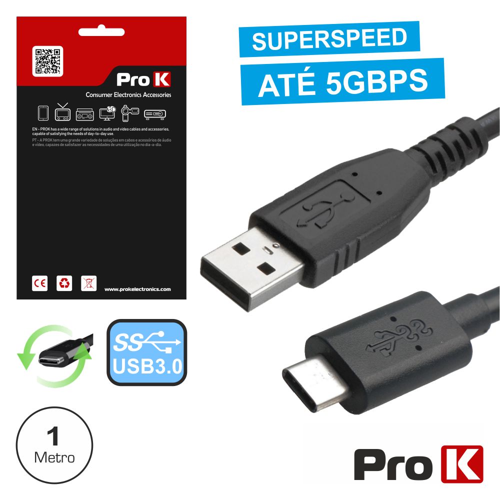 Cabo Usb-C 3,0 Macho / Usb-A Macho 1M Prok - Tauu,pt