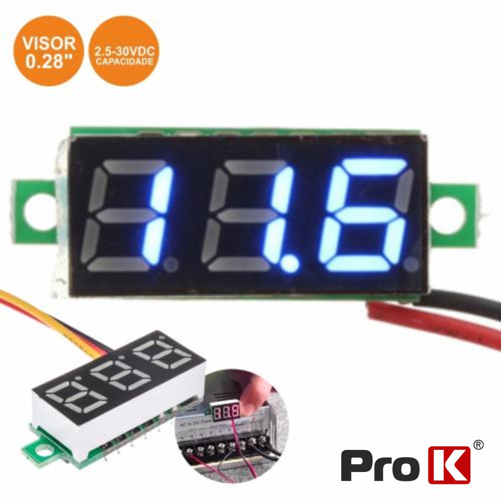 Voltimetro Digital Led Azul 2.5V-30Vdc Prok - Tauu.pt