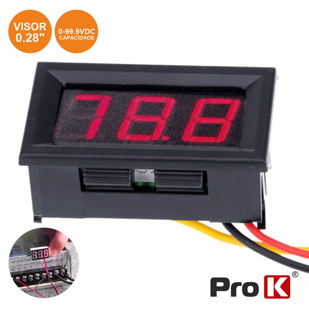 Voltimetro Digital Led Vermelho 0V-99,9Vdc Painel Prok - Tauu,pt