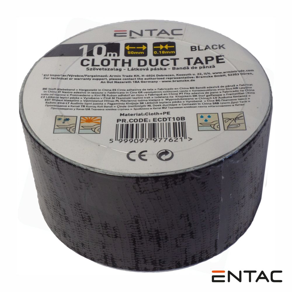 Fita Adesiva De Tela Profissional 50Mm X 10M Preta Entac - Tauu,pt