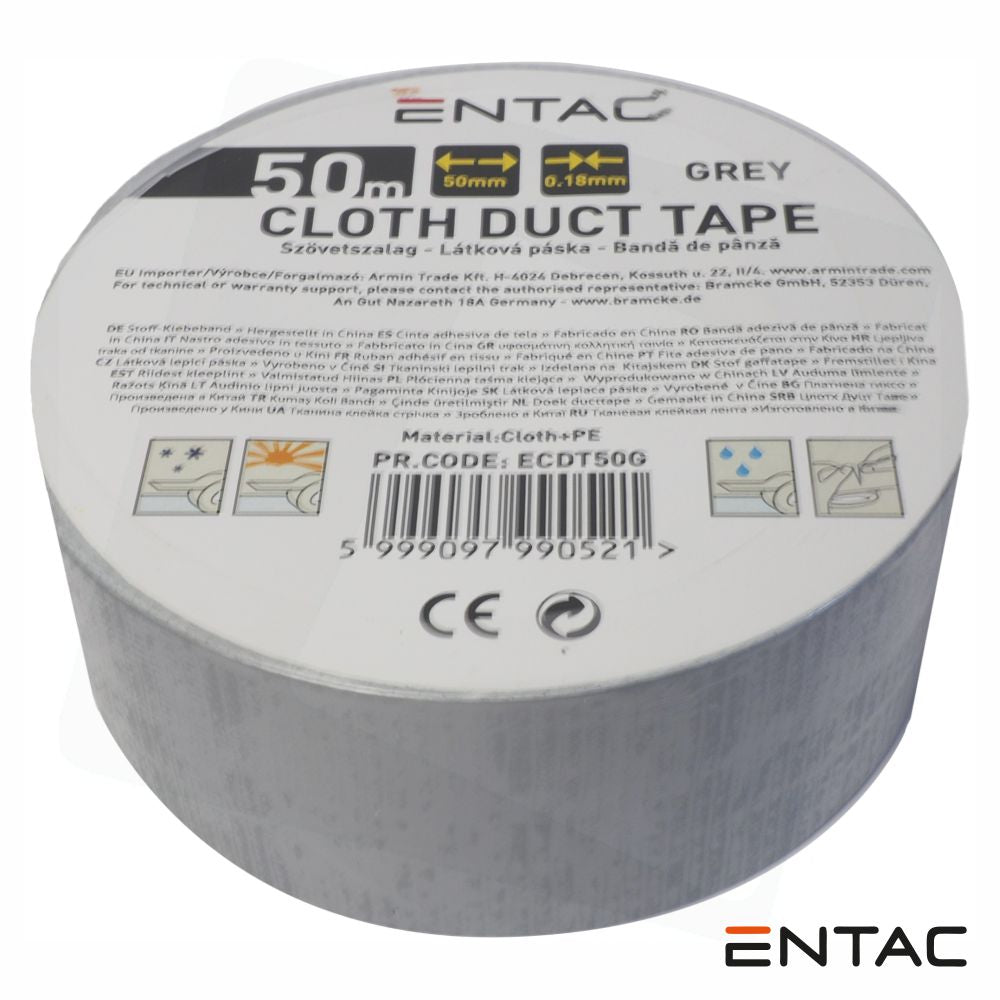 Fita Adesiva De Tela Profissional 50Mm X 50M Cinzenta Entac - Tauu.pt