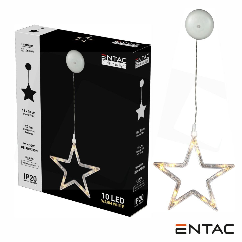 Estrela Decorativo C/ Ventosa 10 Led 3000K A Pilhas Entac - Tauu,pt