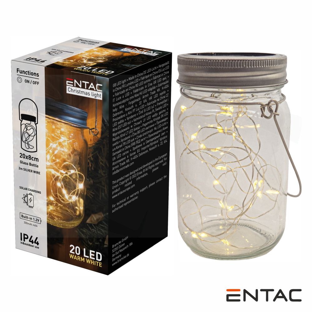 Frasco Decorativo 20 Leds 3000K C/ Carregamento Solar Entac - Tauu.pt