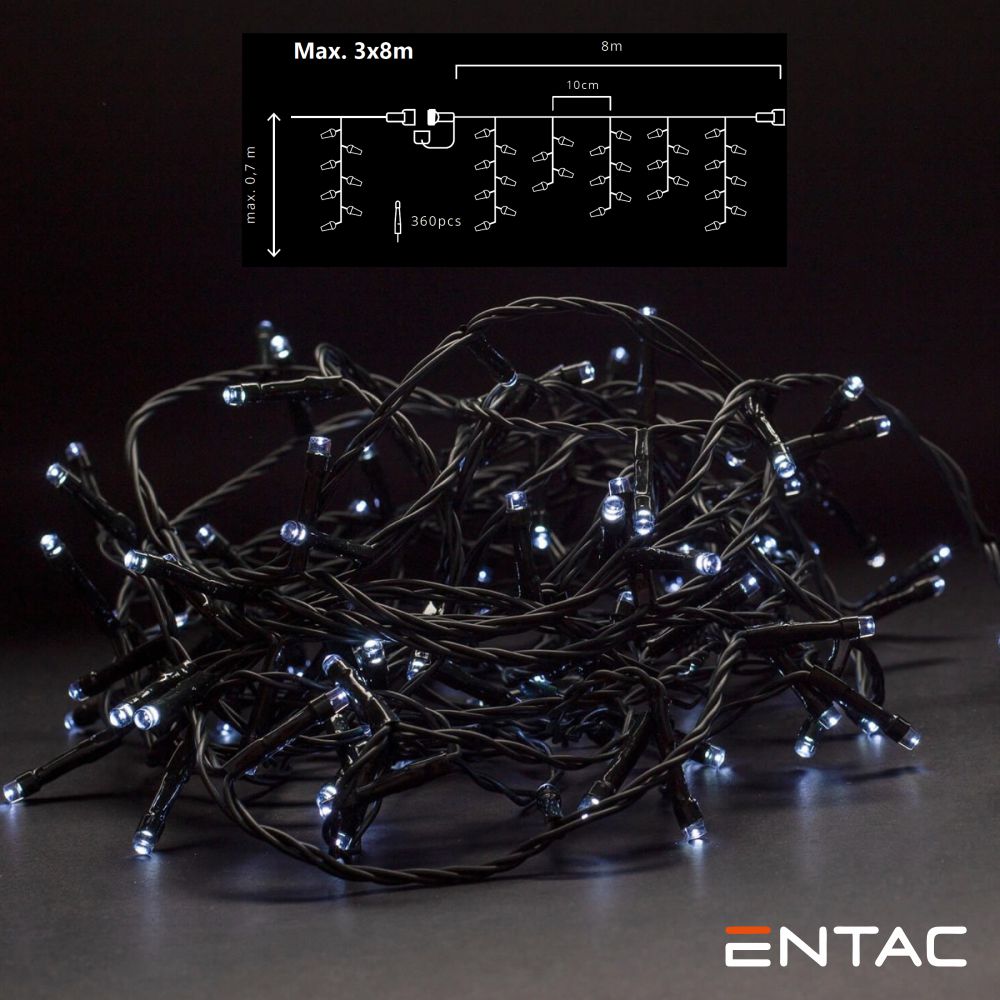 Grinalda 360 Leds 6400K Cortina 8M S/ Alimentador Entac - Tauu.pt