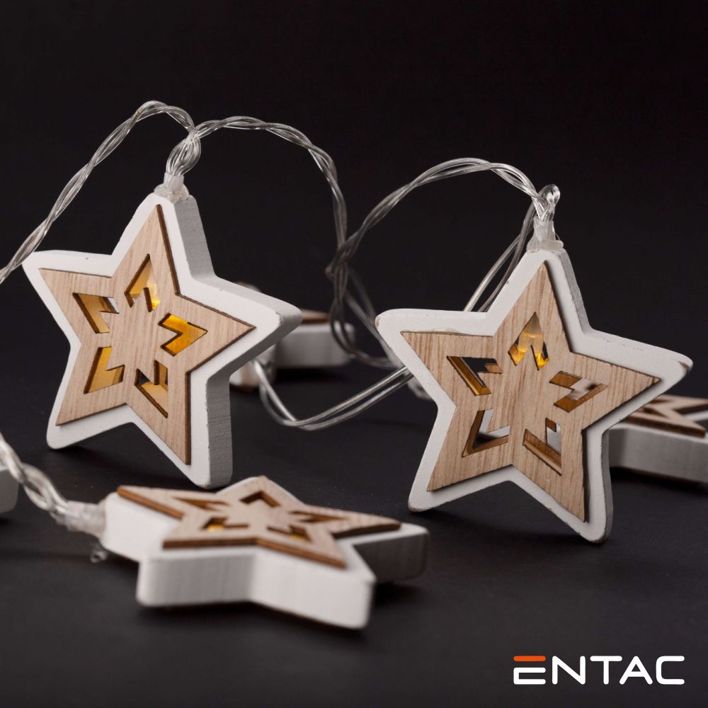 Grinalda 10 Leds Estrelas Madeira 2Xaa 1,65M Entac - Tauu,pt