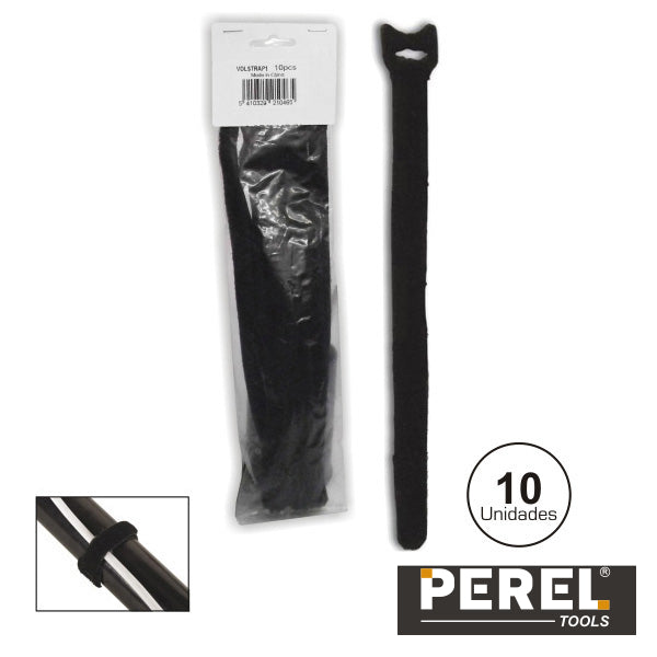 Braçadeira Velcro Preta 205Mm 10X Perel - Tauu,pt