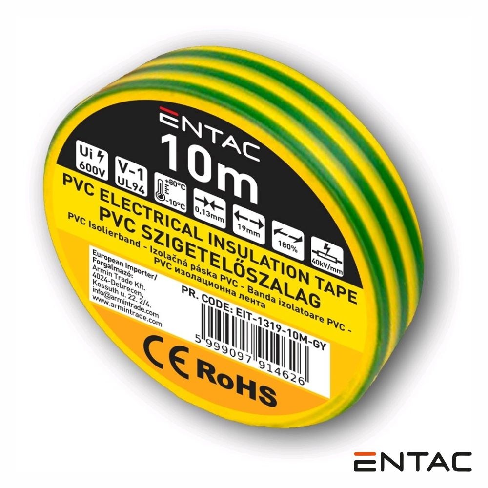 Fita Isoladora Pvc 19Mm 10M Verde/Amarelo Entac - Tauu.pt