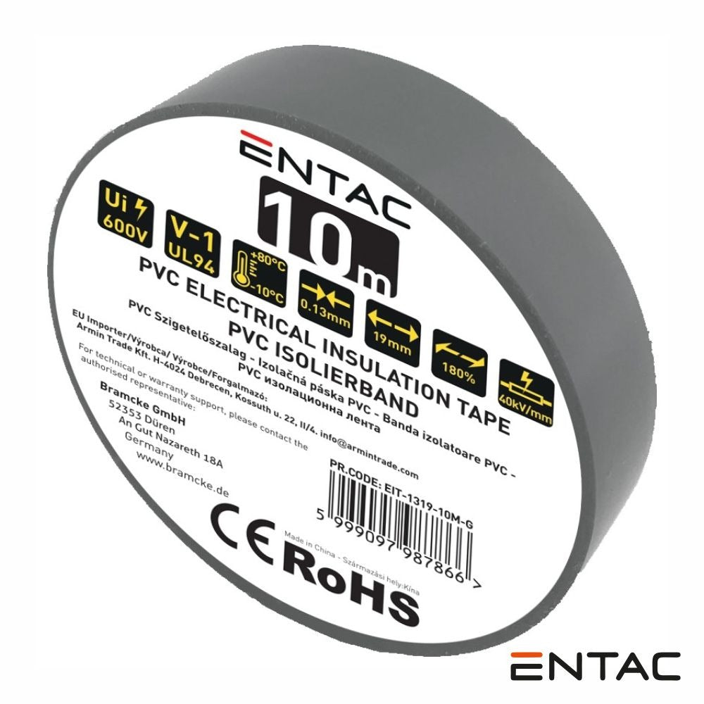 Fita Isoladora Pvc 19Mm X 10M Cinzento Entac - Tauu.pt