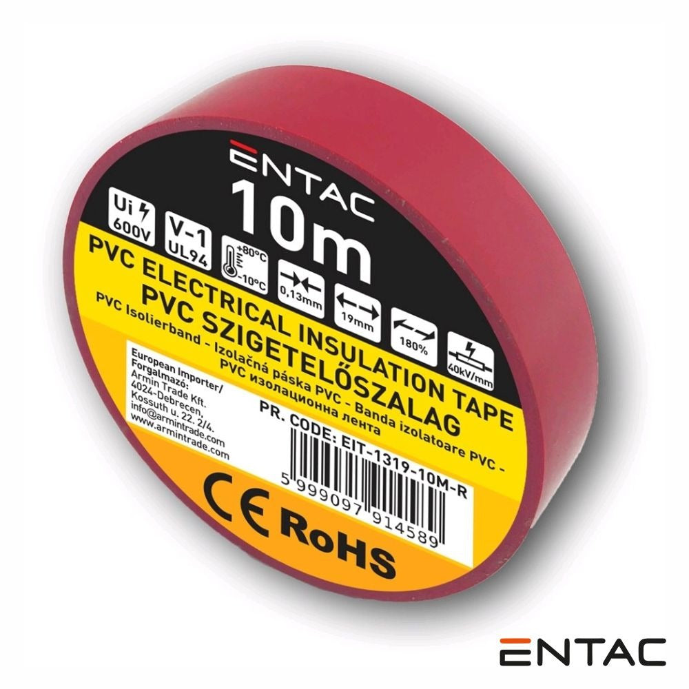 Fita Isoladora Pvc 19Mm 10M Vermelho Entac - Tauu.pt