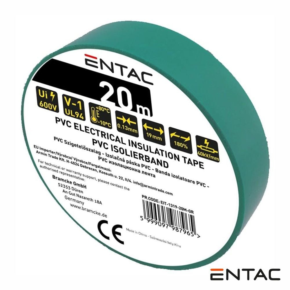 Fita Isoladora Pvc 19Mm 20M 0.18Mm Verde Entac - Tauu.pt