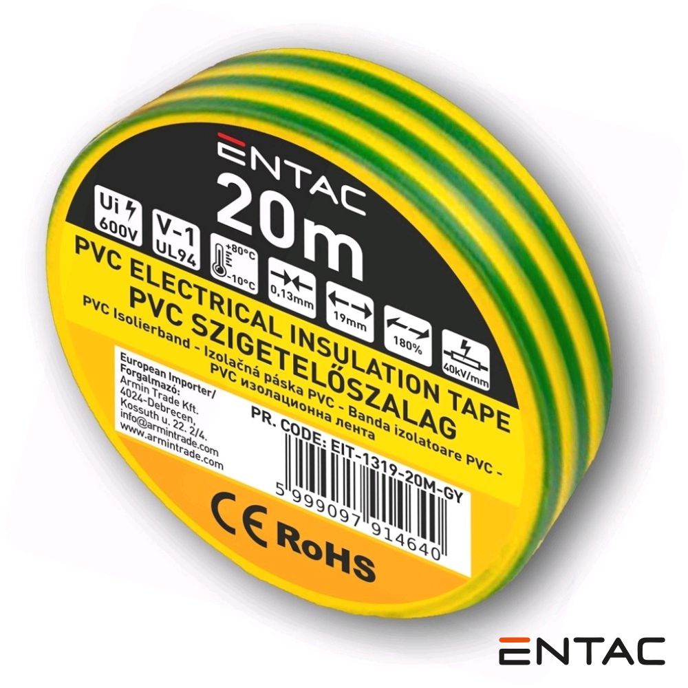 Fita Isoladora Verde/Amarelo 20M Entac - Tauu,pt