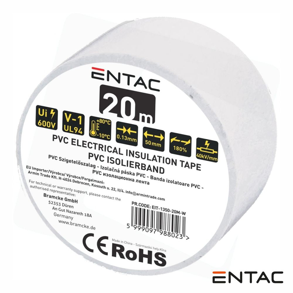 Fita Isoladora Branco 20M 0,13X50Mm Entac - Tauu,pt