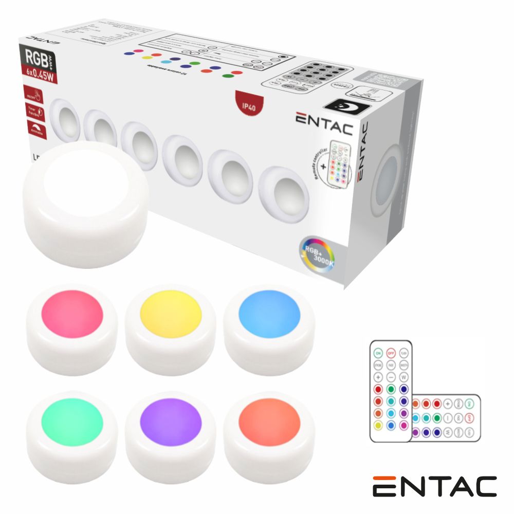 Conjunto De 6 Apliques Led Rgb+W C/ Comando Ip40 Entac - Tauu,pt