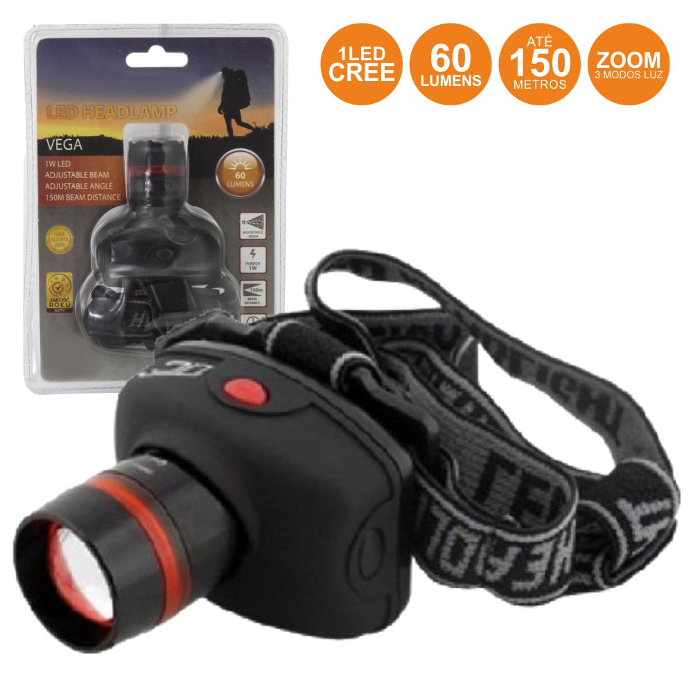 Lanterna De Cabeça 1 Led 60Lm Zoom - Tauu.pt