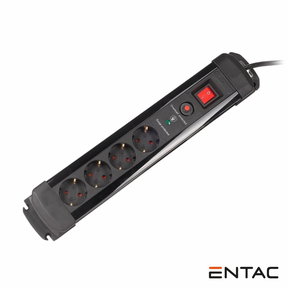 Extensão Elétrica 4X Schuko Interruptor Proteção 2M Entac - Tauu.pt