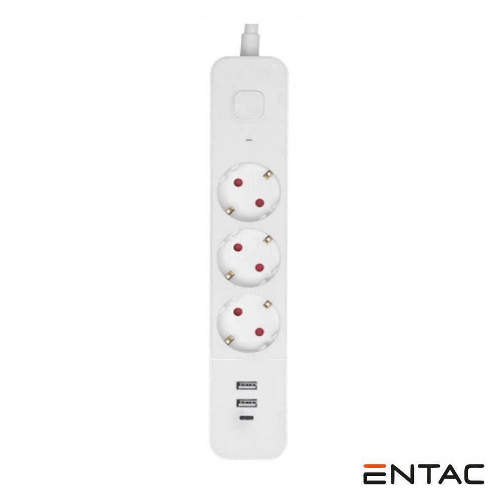 Extensão Elétrica 3X Schuko +3 Usb C/ Interruptor 1,5M Entac - Tauu,pt