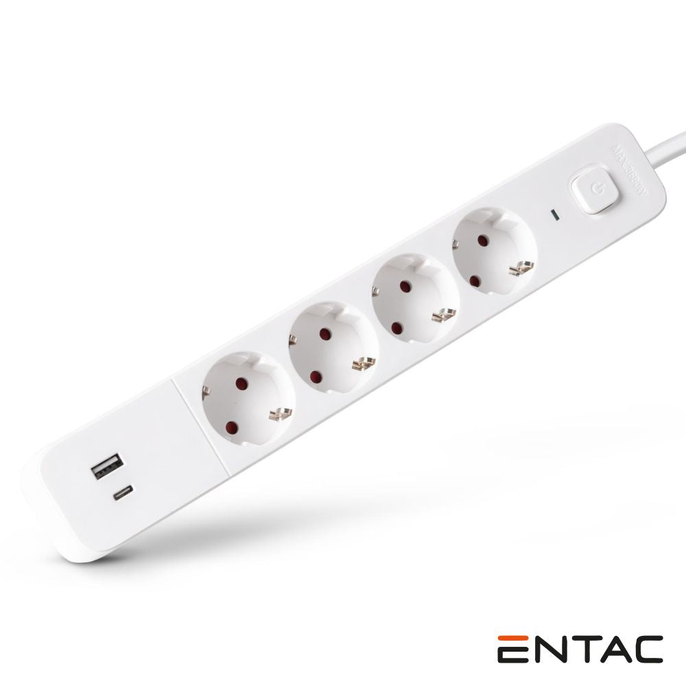 Extensão Elétrica 4X Schuko +2 Usb C/ Interruptor 1,5M Entac - Tauu,pt