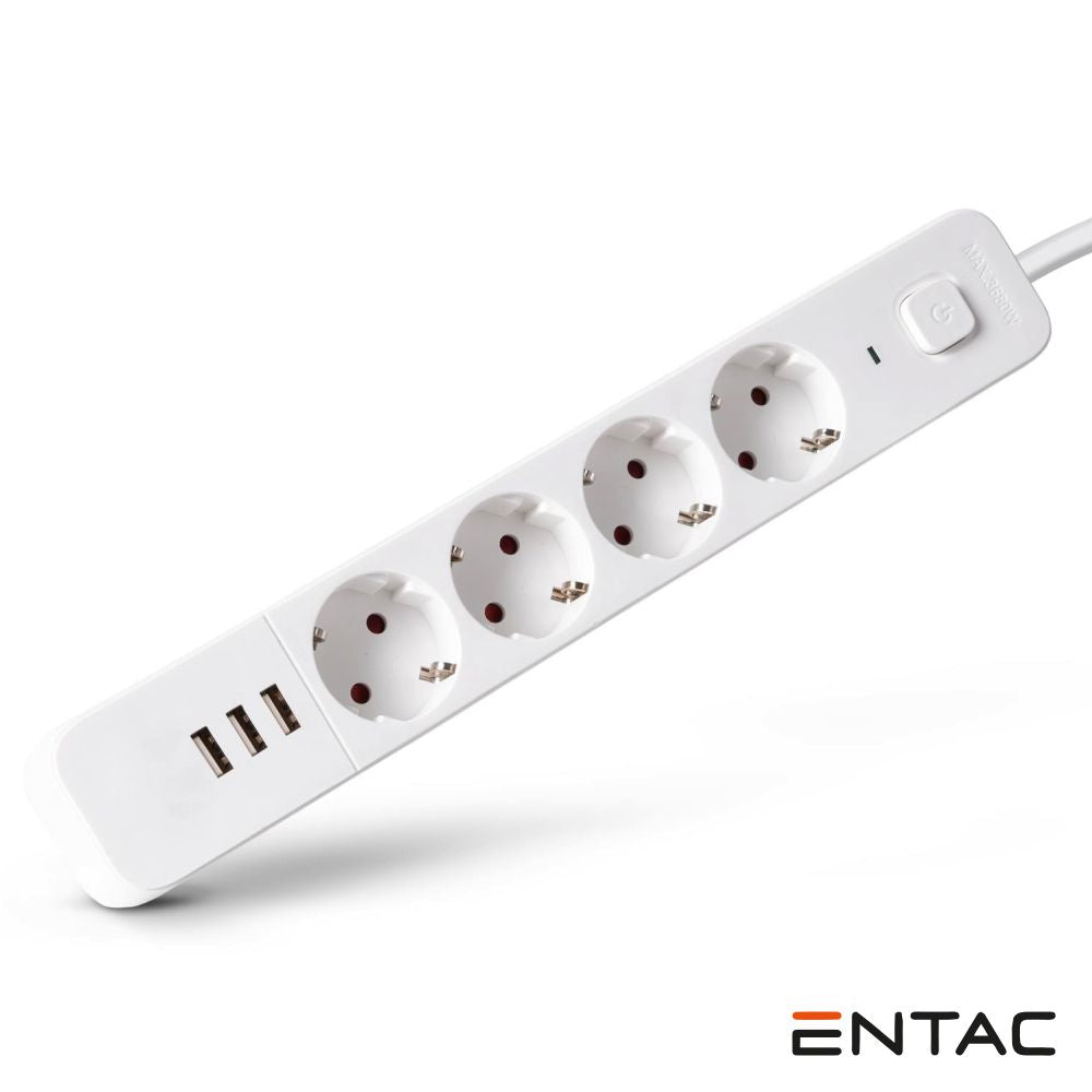 Extensão Elétrica 4X Schuko +3 Usb C/ Interruptor 1,5M Entac - Tauu,pt