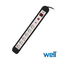 Extensão Elétrica 6X Schuko Interruptor Proteção 5M Well - Tauu.pt