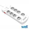 Tomada Elétrica C/ 8 Saídas 4 Usb Interruptor 3M Well - Tauu.pt