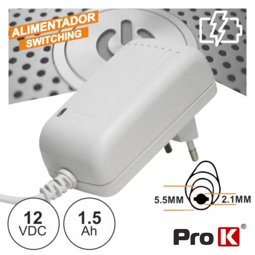Alimentador Switching 12V 1.5A Branco Prok - Tauu.pt