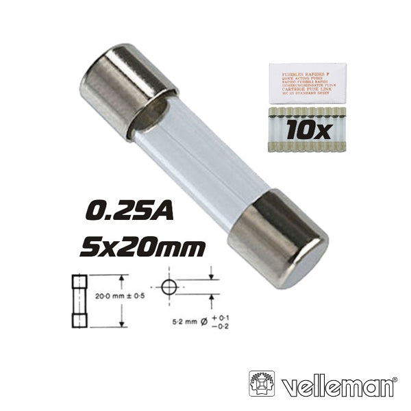 Fusível 5X20 Fusão Rápida 0.25A (10X) Velleman - Tauu.pt