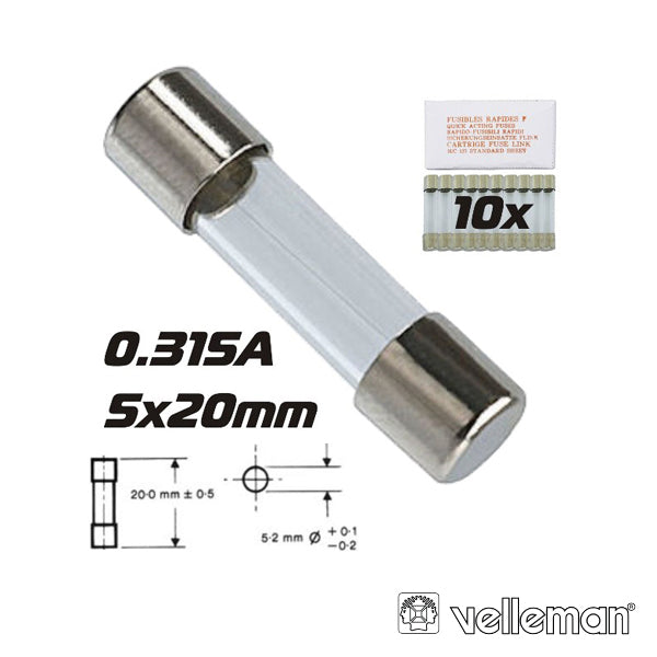 Fusível 5X20 Fusão Rápida 0.315A (10X) Velleman - Tauu.pt