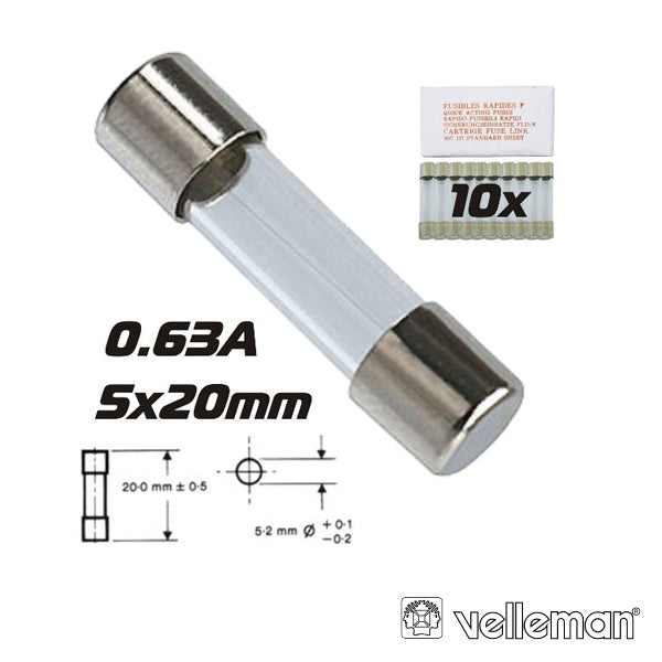 Fusível 5X20 Fusão Rápida 0,63A (10X) Velleman - Tauu,pt