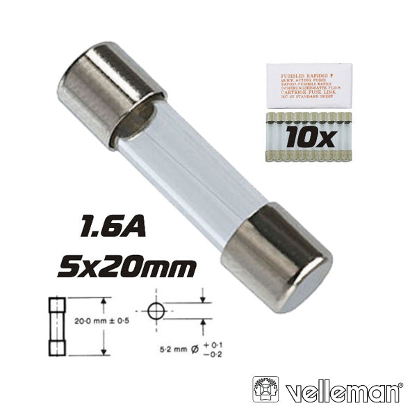 Fusível 5X20 Fusão Rápida 1,6A (10X) Velleman - Tauu,pt