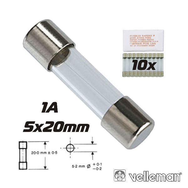 Fusível 5X20 Fusão Rápida 1A (10X) Velleman - Tauu,pt