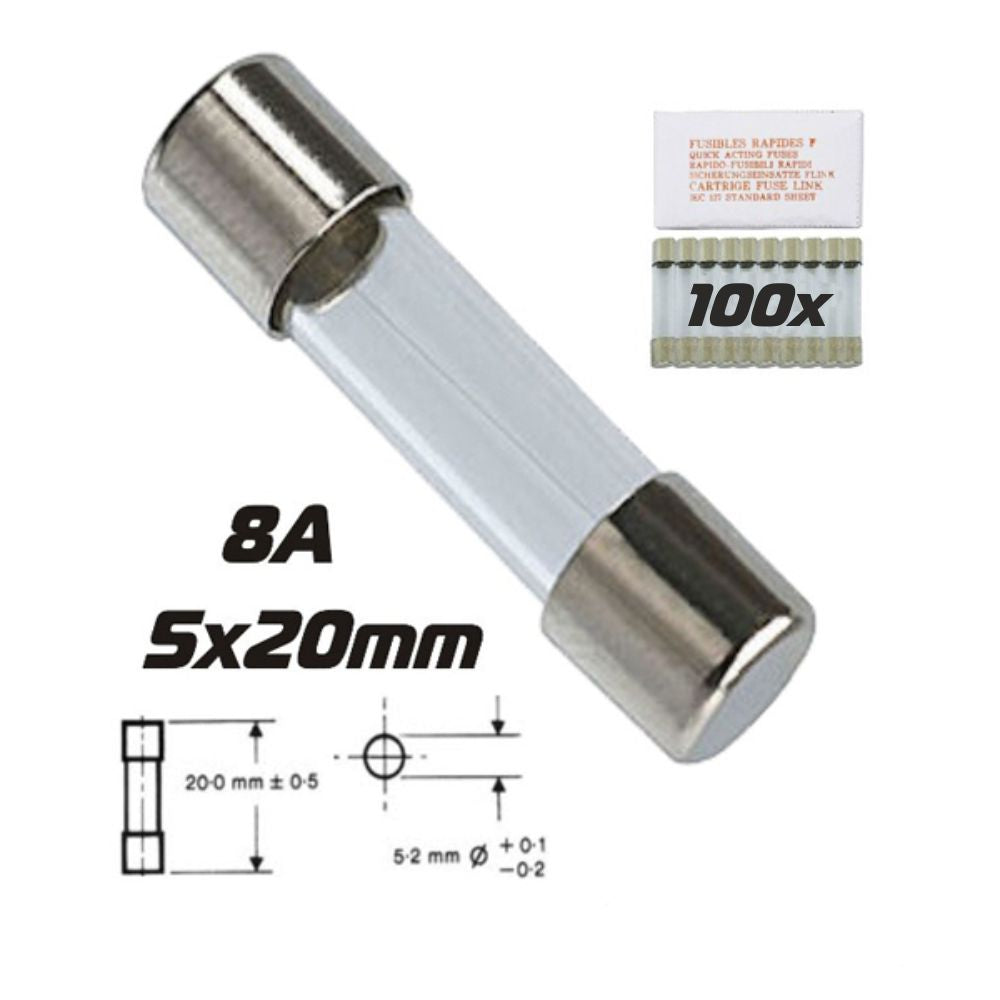 Fusível 5X20 Fusão Rápida 8A (100X) - Tauu.pt