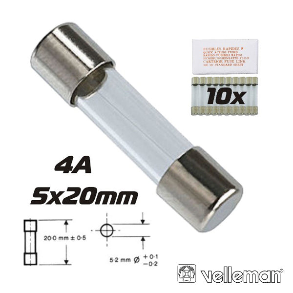 Fusível 5X20 Fusão Rápida 4A (10X) Velleman - Tauu,pt