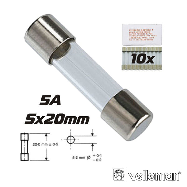 Fusível 5X20 Fusão Rápida 5A (10X) Velleman - Tauu.pt