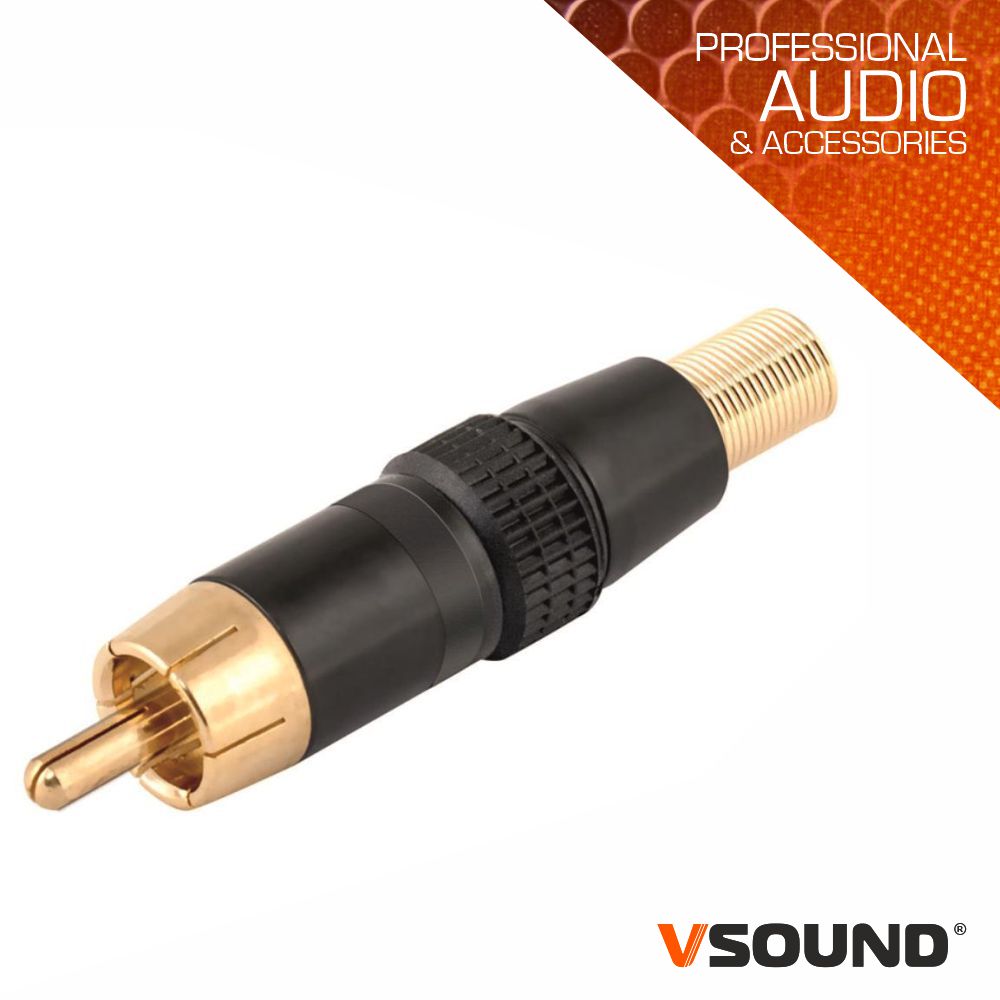 Ficha Rca Macho Preto Metálica / Dourada Vsound - Tauu.pt