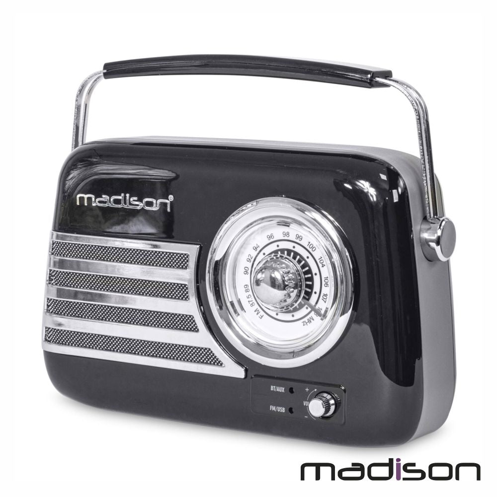 Rádio Fm/Aux/Bt/Usb Extra Bass Vintage 30W Preto Madison - Tauu,pt
