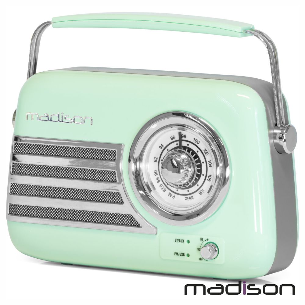 Rádio Fm/Aux/Bt/Usb Extra Bass Vintage 30W Verde Madison - Tauu,pt
